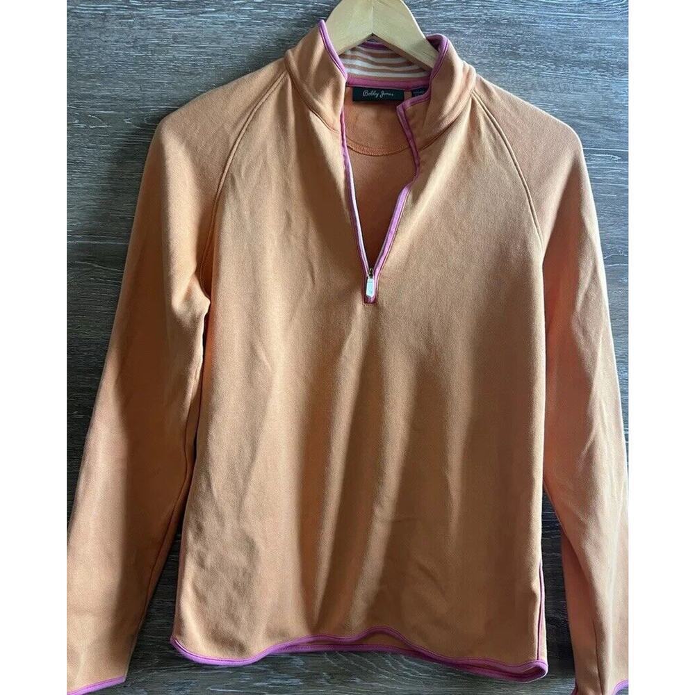 Bobby Jones Golf Womens Full Jacket Orange Pink Large Pima Cotton Peru Vintage